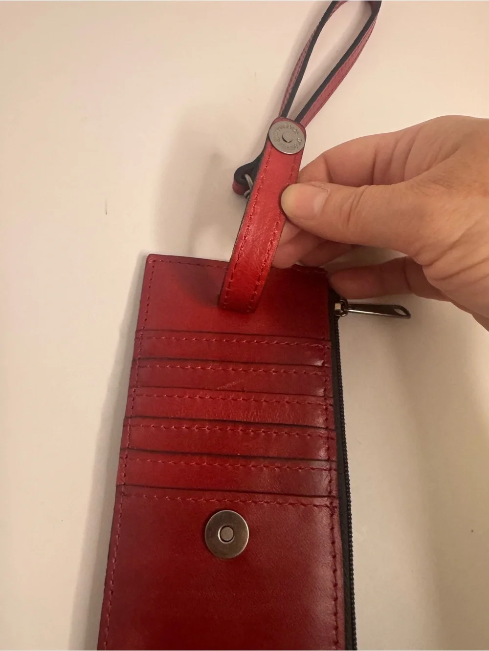 #436 Patricia Nash Slim Red Leather Card Holder Wristlet Wallet